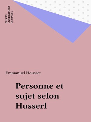 cover image of Personne et sujet selon Husserl